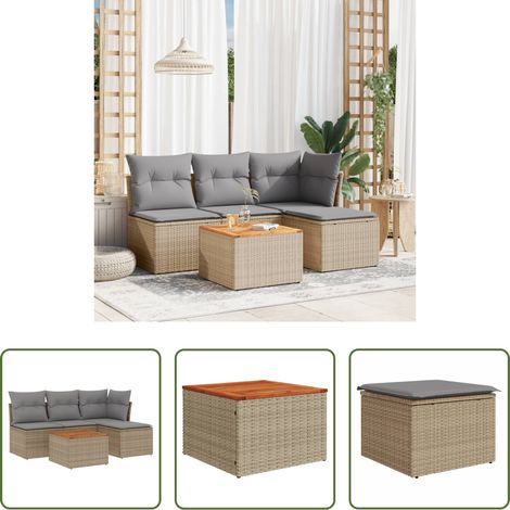 vidaXL Canapé en résine tressée - Salon de jardin avec coussins 5pcs mélange beige résine tressée (1/5)