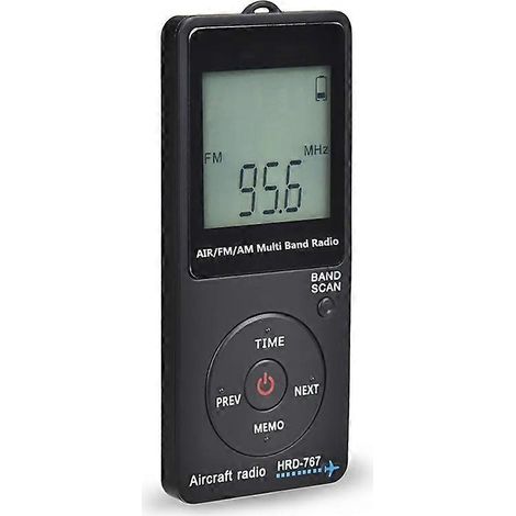 Radio de poche HRD-767 Mini, récepteur de bande aéronautique, radio portable avec écran LCD, bouton de verrouillage, radio FM/AM/AIR et écouteurs. (1/5)