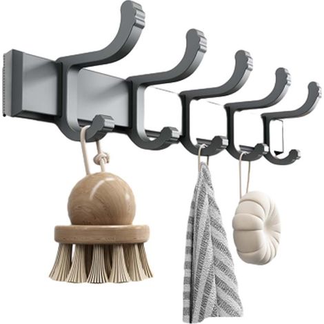 cinq rangées de crochets espace pliant en alliage d'aluminium panier de salle de bain crochet à serviette pendentif de salle de bain pendentif de salle de bain- (1/4)