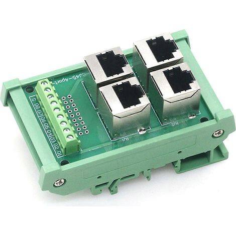 Adaptateur 4 voies 4 ports RJ45 8P8C femelle vers bornier pour circuit imprimé, connecteur Ethernet RJ45, montage sur rail DIN (1/5)