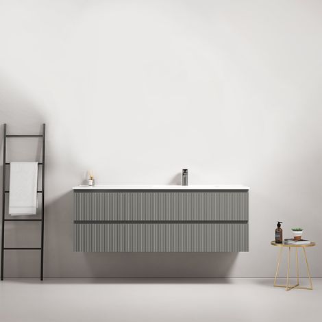Mobile bagno sospeso cannettato 140 cm Grigio Londra Lavabo a Destra in Resina Senza Specchio - Fiji Paint (1/4)