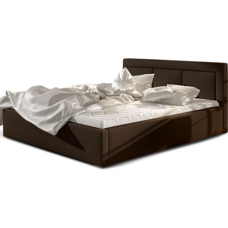 Lit adulte avec coffre de rangement Berlino - Simili cuir rembourré-Marron foncé-160x200 (1/5)
