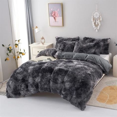 Parure de lit en flanelle moelleuse de 200 x 230 cm, Shaggy et peluche - 1 Housse de couette,1drap et 2 taie d'oreiller, V (1/4)