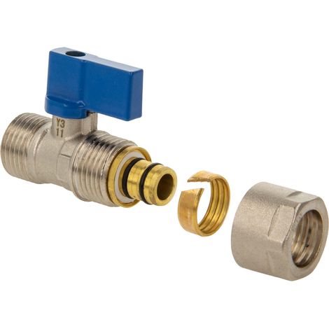 tecuro MINI Kugelhahn Außengewinde G 1/2 Zoll x Klemmverschraubung für Rohr Ø 16 x 2 mm - Messing vernickelt