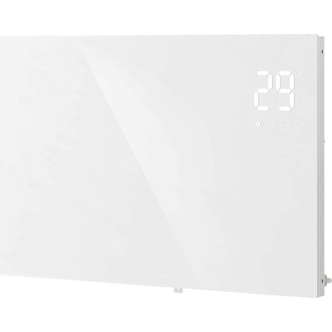 OCEAN Appareil de chauffage en verre, 1500W, contrôle thermostatique avec blocage bébé et fonction économiseur d'énergie, connecté, commande à distance, Blanc