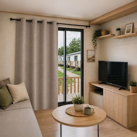 Rideau mobil home 100% occultant fenêtres et baies vitrées Taupe 135x200 cm
