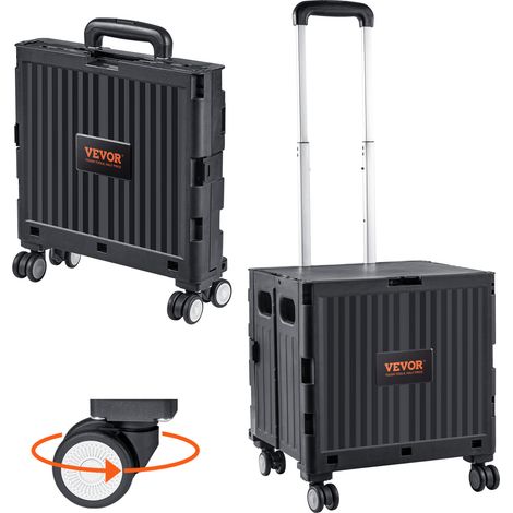 VEVOR Carrito de Compras Capacidad de Carga de 49,8 kg Carrito de Compras Plegable Portátil con Mango Telescópico Resistente Transporte de 4 Ruedas para Viajes, Compras, Mudanzas, Equipaje, Negro