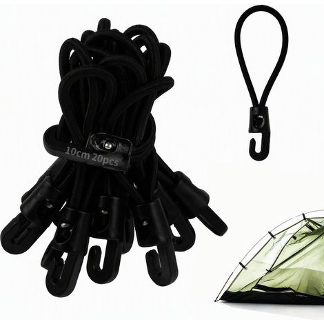 20 Pièces Sandow avec Crochets, Tendeur Élastique 10 cm avec Crochet Plastique, Attache de Bâche pour Camping Tente Remorque Jardin et Housse de Piscine (1/5)