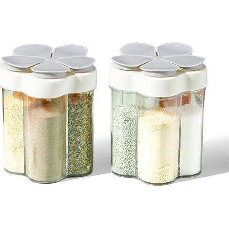 Tarros para especias de 2 piezas, Tarros transparentes para especias, Salero y pimentero, Tarros para especias 5 en 1, acampadas, barbacoas, Gris (1/5)