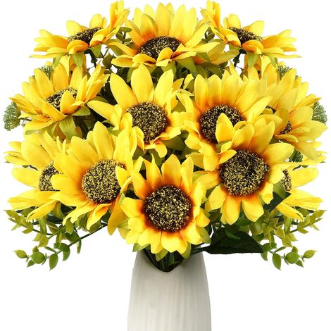 Tournesols artificiels avec tiges, fausses fleurs en soie pour décoration maison, bureau, loisirs créatifs et compositions florales de mariage (1/5)