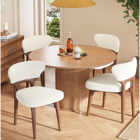 Pack de 4 sillas de comedor de madera y chenilla, beige claro, estilo moderno (1/5)