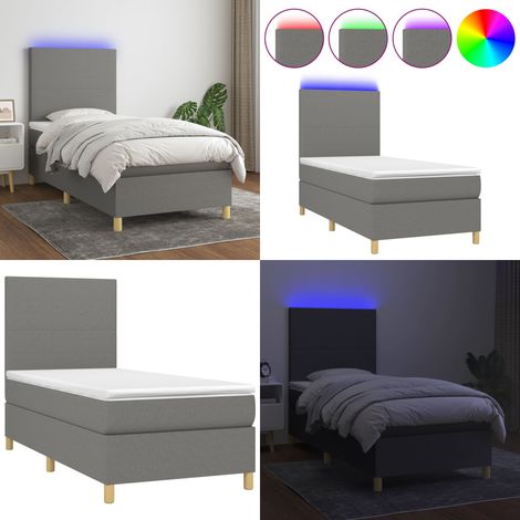 Sommier à lattes de lit avec matelas et LED Gris foncé 90x200cm - Lit Tapissier - Lit Avec Led - Lit Double - Sommier Avec Rangement - Matelas À Ressorts Ensachés - Home & Living (1/5)