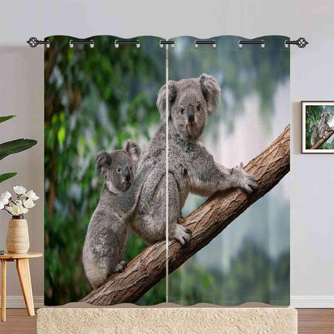 Rideau Occultant Jungle Animaux Koala Rideau Thermique Isolant Draperies Intérieurs Tenture Opaque à Oeillets pour Maison Chambre Salon Fenetre 2 Pièces L 140 x H 240 cm - 140L X 240H cm (2 Panneaux) (1/5)