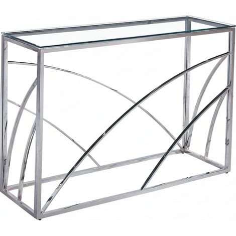 Console métal chrome plateau verre transparent 120x40x78 cm CALVIN (1/5)