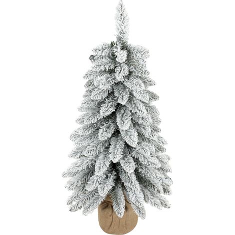 Sapin de Noël artificiel - HOMCOM - 107 embouts de branches enneigés, base en toile de jute, montage rapide - PVC - 90 cm - blanc (1/5)