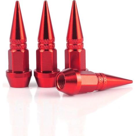 Ecleanfy - Lot de 4 embouts de tige de roue pointus en aluminium de 45 mm, anti-poussière, pour voitures, SUV, camions, vélos et motos (rouge) (1/5)