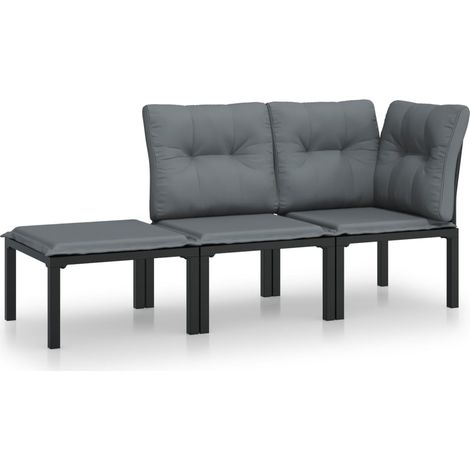 Maison Exclusive - 3-tlg. Garten-Lounge-Set Schwarz und Grau Poly