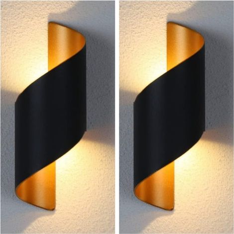 Dos apliques LED de pared para interior/exterior, luz blanca cálida de 10 W, resistentes al agua, con pantalla metálica en espiral. (1/5)
