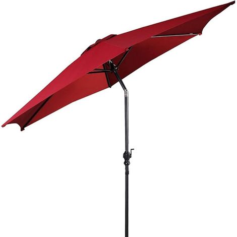 GOPLUS Ombrellone da Esterno con 6 Stecche e Palo in Metallo, Ombrellone con Tettuccio Inclinabile in Poliestere e Manovella, Ideale per Giardino, Cortile, Terrazzo, Diametro 3 M (ROSSO)