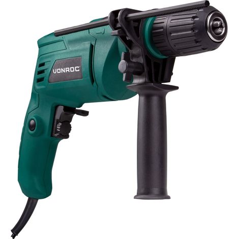 Schlagbohrmaschine 500 W – Zum Bohren und Schlagbohren – Schnellspannbohrfutter für schnellen Wechsel von Bits und Bohraufsätzen – Inkl. Seitenhandgriff, Tiefenanschlag und Aufbewahrungstasche