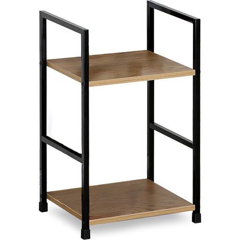 Mesita Auxiliar en Madera y Metal Nancy, Diseño Industrial, 48cm, Roble y Negro