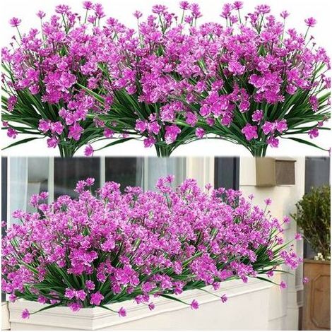 8 Bundles Extérieure Artificielle Faux Fleurs Arbustes Résistants Aux UV Plantes, Faux Plastique Verdure pour Intérieur Extérieur Plantes Suspendues (Fuchsia)-Fei Yu (1/5)