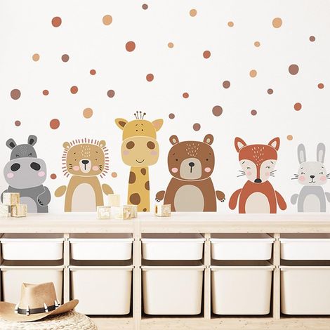 Adesivi murali, adesivi murali per bambini, adesivi murali con animali del bosco, in PVC trasparente, 2 fogli 30x60 cm, lavabili, per cameretta, aula, mobili, vetro e frigorifero. (1/5)