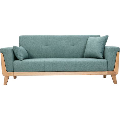 Skandinavisches Sofa 3-Sitzer aus graugrünem Stoff und hellem Holz FJORD