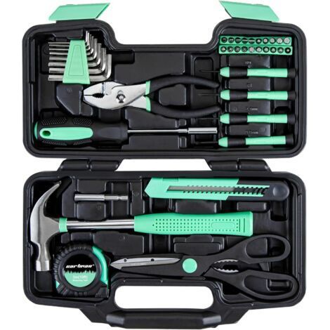 Coffret d'outils ménagers 39 pièces, outils ménagers essentiels avec étui de rangement en plastique, vert (1/5)