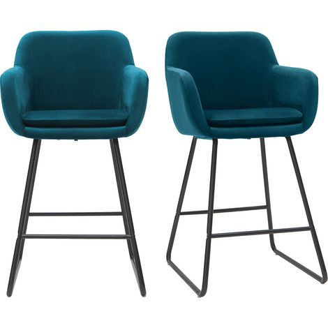 Barhocker aus petrol Stoff mit Samteffekt H65 cm (2er-Satz) AMIKA (1/5)