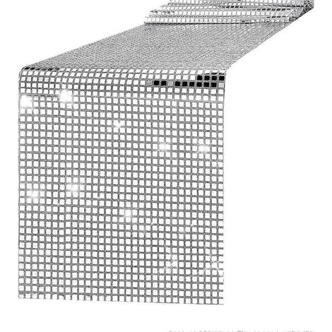 Chemin de table disco argenté à paillettes métalliques, nappe métallisée effet miroir pour soirée dansante disco ou mariage (1/5)