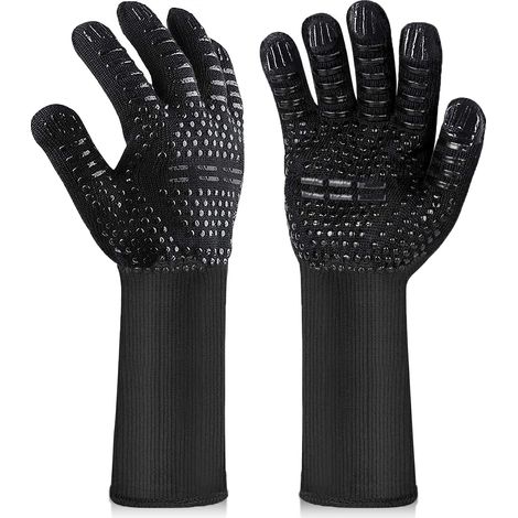 BBQ Gloves, Heat Resistant Oven Gloves, Heat Resistant and Non-Slip Kitchen Gloves for BBQ, Grill, Oven, Fireplace, Black (1/5)