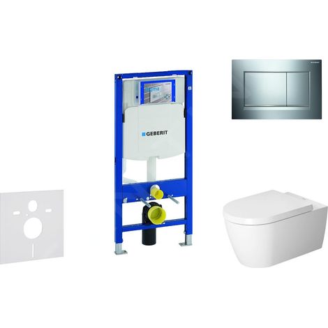 Geberit Duofix - Ensemble bâti-support, cuvette de toilette et siège ME by Starck, Rimless, SoftClose, plaque Sigma30, chrome brillant /chrome mat 111.300.00.5 NM6