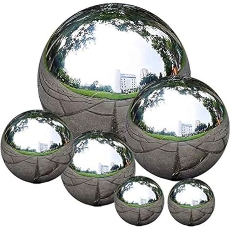 Lot de 6 Boules d'observation en Acier Inoxydable Poli Miroir 50 à 150 mm Boule réfléchissante Flottante pour décoration de Jardin-DOU