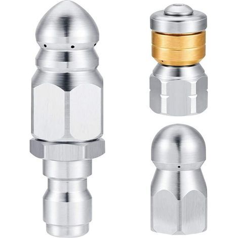 Set of 3 stainless steel drain nozzles with rotating knob for 6.35 mm pressure washer hose (1/5)