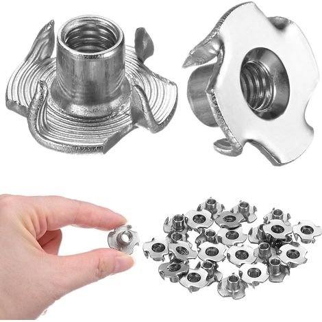 25-Pack M6x8.7mm Ecrou En T, Acier Inoxydable Insert Filete A 4 Griffes Pour Bois/Prise D'Escalade/Meubles, Fixations Resistantes A La Corrosion (1/5)