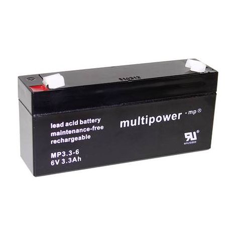 Batterie au plomb 6 V 3.3 Ah multipower PB-6-3,3-4,8 plomb (AGM) (l x H x P) 134 x 65 x 34 mm cosses plates 4,8 mm sans entretien, auto-décharge réd X014581 (1/2)