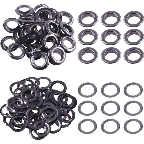 100 - Œillets Métal - Rondelles Acier - Réparation Toile Cuir Rideaux - Bricolage Chaussures Tentes - Argent - 14 mm (1/5)
