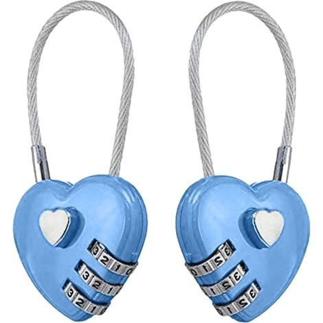 Set of 2 combination padlocks – Heart-shaped portable padlock for backpacks, luggage and jewelry boxes (blue) (1/5)