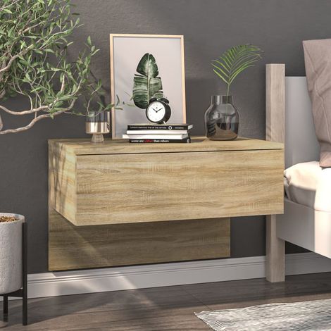 The Living Store Table de chevet murale Chêne sonoma - Table De Chevet Murale - Meuble De Rangement Mural - Étagère Murale - Commode Murale - Décoration Murale (1/5)