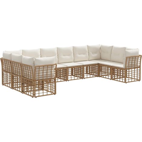Set di divani da esterno Naturale e Bianco Crema Poliestere vidaXL