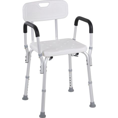 Sedia per Doccia 51,5x51,5x71-84 cm Altezza Regolabile e Piedini Antiscivolo in Alluminio Bianco (1/5)