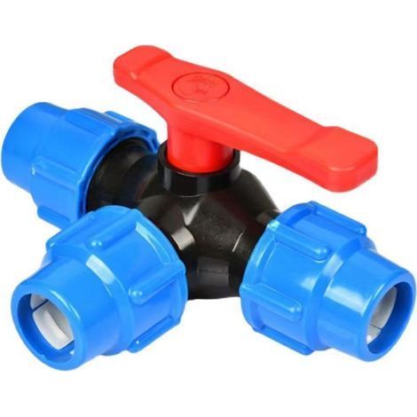 Raccord PP 3 voies - 25mm Robinet À Tournant Sphérique À Trois Voies À Connexion Rapide PVC PE Tuyau À Interrupteur Rapide Connecteur en T