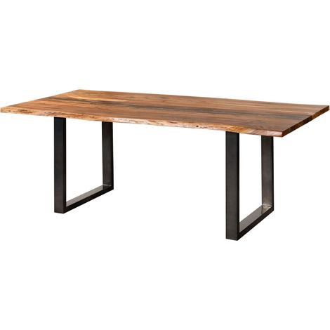 Baumtisch Akazie 160x90x76 natur lackiert / Epoxid schwarz, U-Beine anthrazit glänzend EPOXYMassivmoebel24 GmbH