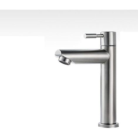 Grifo de baño monobloque, grifo de lavabo solo para agua fría, duradero, de cobre cromado, para lavado de manos. (1/5)