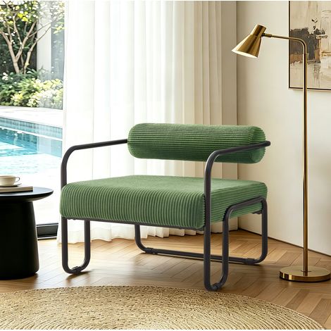 Lounge-Sessel aus Cord in Gruen mit schwarzem Metallgestell 68,5 x 73 x 70,5 cm (1/5)