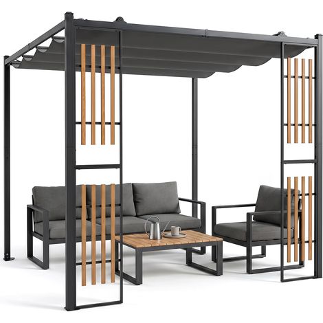 COSTWAY Pergola Tonnelle Jardin 2,3x2,3M, pour Terrasse Extérieure, Gris (sans Étagères) (1/5)