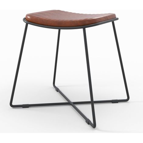 Taburete de cuero marrón con patas de metal negro - Germain (1/4)