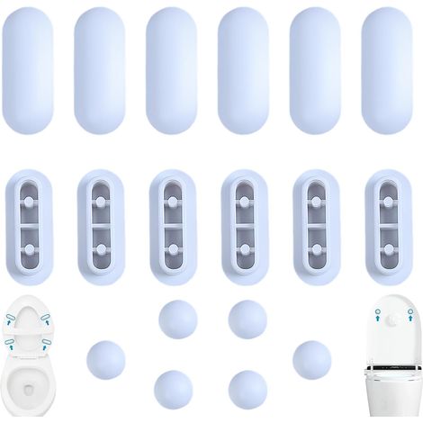 Tampons Pour Abattant De WC, Butées De Siège De Toilettes Pare-chocs De Rechange Pour Base De Toilette Ensemble De Tampons De Siège avec 12 Anneaux et 6 Couvercle Fixations Pour La Maison Le Bureau (1/5)