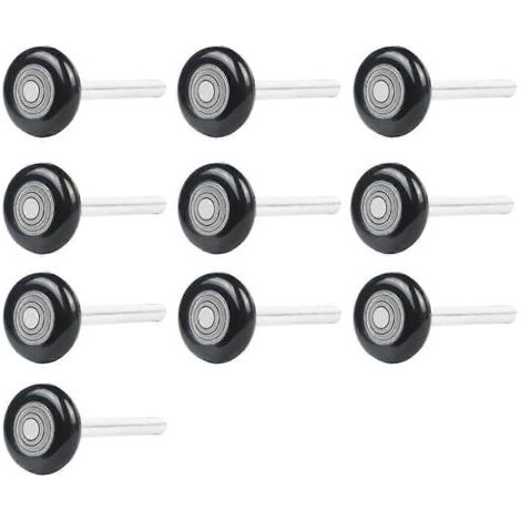 Lot de 10 roulettes de porte de garage en nylon noir, diamètre 5 cm, tige de 10 cm. (1/5)